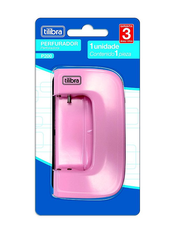 Perfurador De Papel Tilibra P200 Rosa Com 2 Furos Até 10 Folhas Ref: 282839