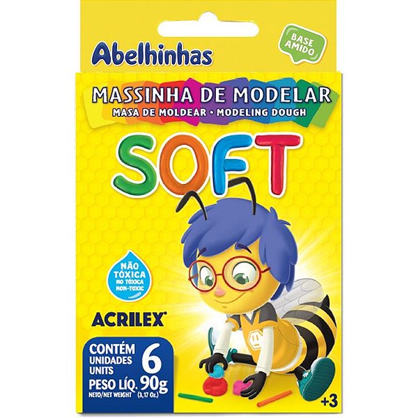 Massa de Modelar Acrilex Soft Abelinha 6 Cores 90g Ref: 07316