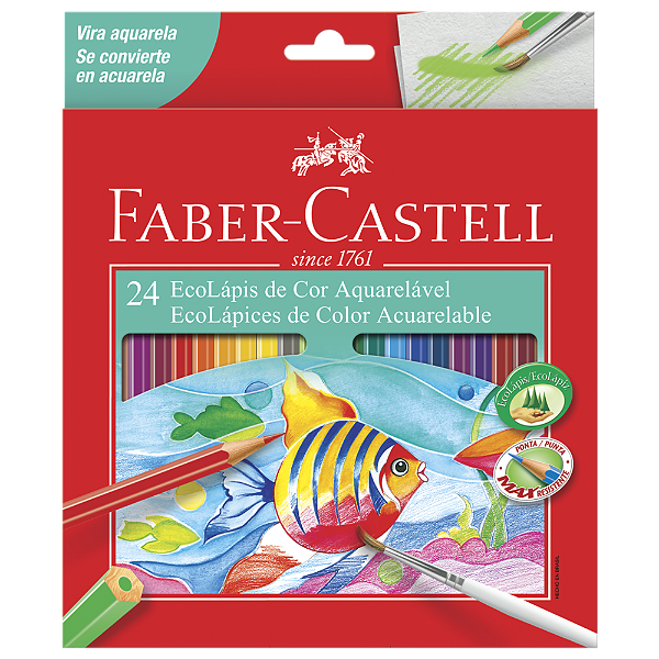 Lápis de Cor Faber Castell Aquarelável Sextavado 24 Cores com Pincel Ref: 120224G