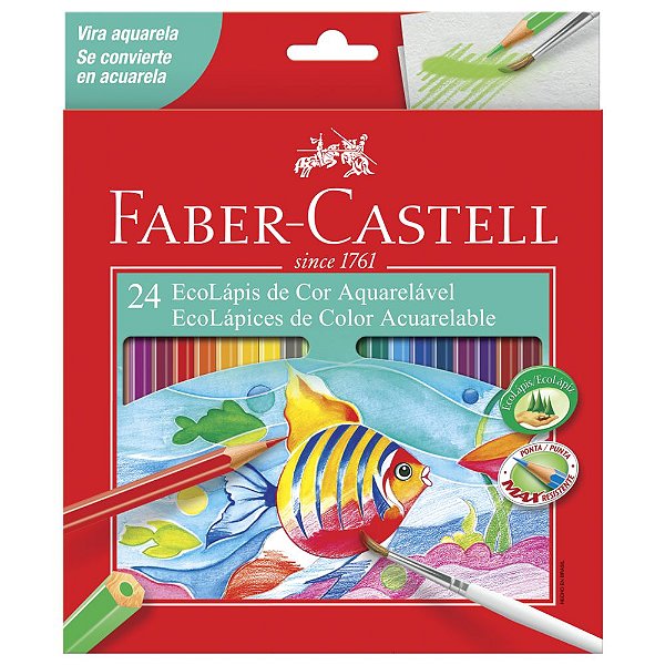 Lápis de Cor Faber Castell Aquarelável Sextavado 24 Cores com Pincel Ref: 120224G
