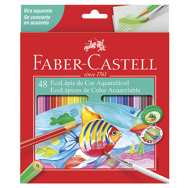 Lápis De Cor Faber Castell Aquarelável Sextavado 48 Cores Pincel Ref: 120248G