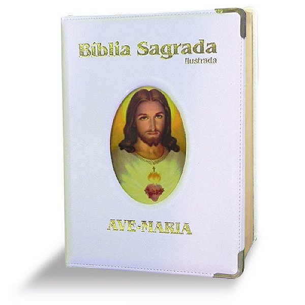 Bíblia Sagrada Ave-Maria - Católica - Capa Corino Branca Ilustrada Luxo