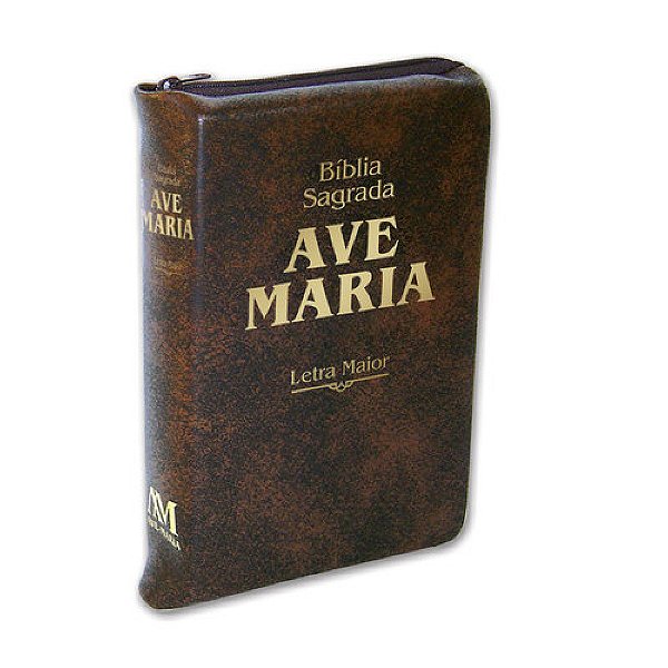 Bíblia Sagrada Ave-Maria - Católica - Capa Corino Marrom Grande Zíper - Letra Grande