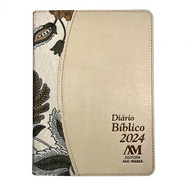 Diário Bíblico 2024 Luxo Creme Floral Brochura Capa Corino Ave Maria