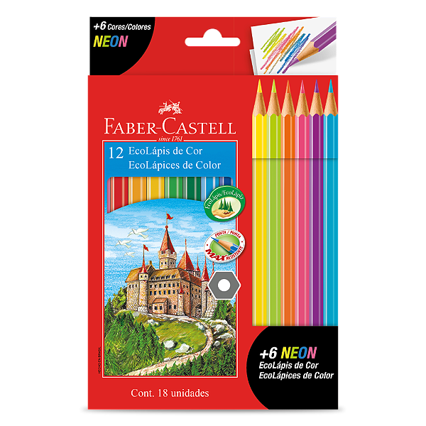 Lápis De Cor Faber Castell Sextavado 12 Cores E 6 Cores Neon Ref: 120112+6N