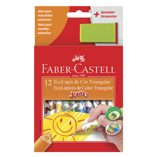 Lápis De Cor Faber Castell Jumbo Triangular 12 Cores Apontador Ref: 123012AP