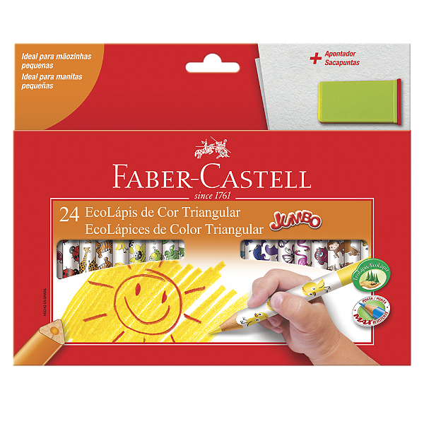 Lápis de Cor Faber Castell Jumbo Triangular 24 Cores com Apontador Ref: 123024AP