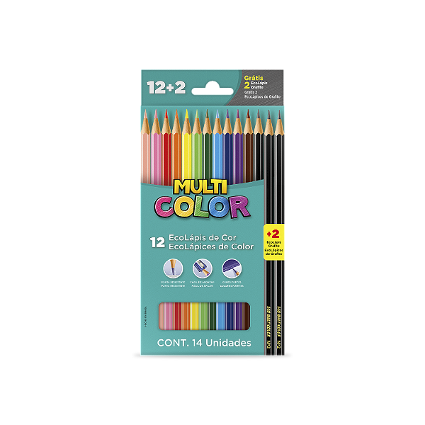 Lápis De Cor Multicolor Sextavado 12 Cores 2 Lápis Preto Ref: 11.1200Ne2G