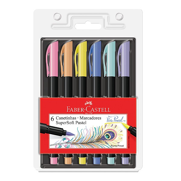Caneta Hidrográfica Faber Castell Brush Pen Super Soft Tons Pastel 6 Cores Ref: 15.0706TPSOFT