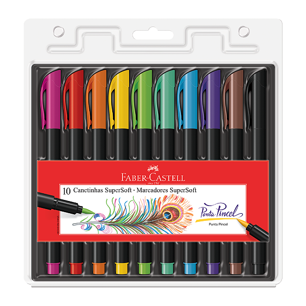 Caneta Hidrográfica Faber Castell Brush Pen Super Soft 10 Cores Ref: 15.0710SOFT