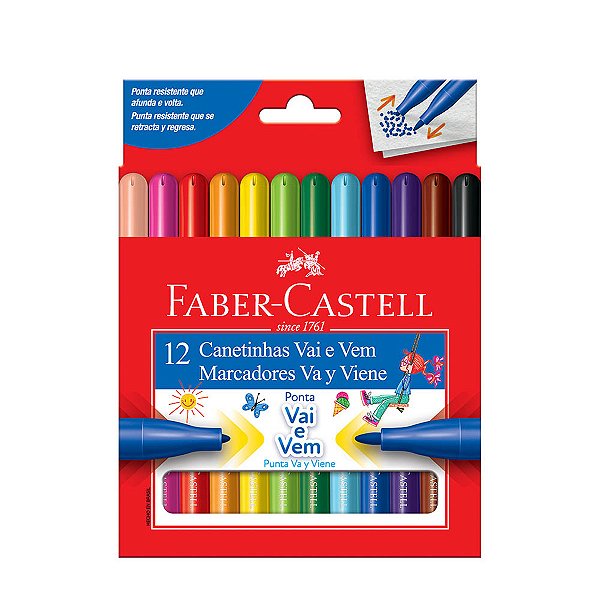 Caneta Hidrográfica Faber Castell Ponta Vai E Vem 12 Cores Ref: 150112VVZF