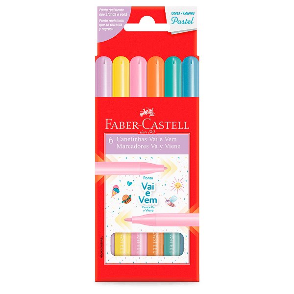 Caneta Hidrográfica Faber Castell Ponta Vai E Vem 6 Cores Tons Pastel Ref: 15.0906VVZF