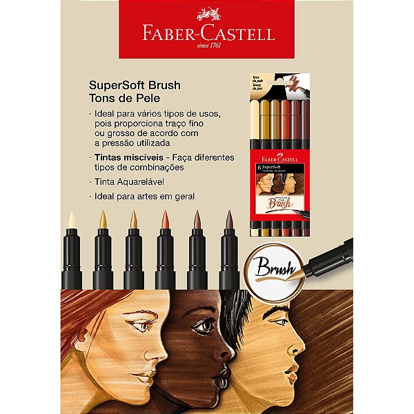 Caneta Hidrográfica Faber Castell Brush Pen Super Soft Tons Pele 6 Cores Ref: 15.0706SOFTTP