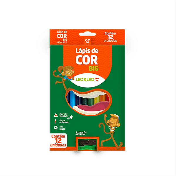 Lápis De Cor Leo E Leo Jumbo Triangular 15cm 12 Cores E Apontador Ref: 4194