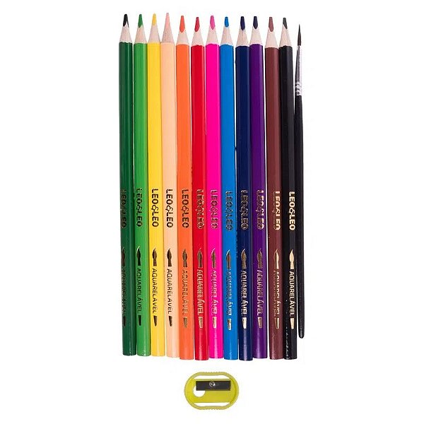 Lápis De Cor Leo E Leo Aquarelável Triangular 12 Cores Pincel E Apontador Ref: 5549