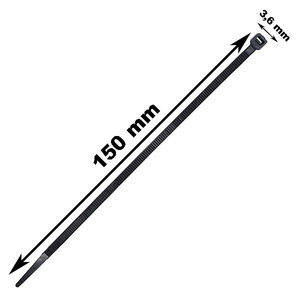 Abraçadeiras De Nylon Preto 3,6 x 150mm 100 Unidades Kaz Ref: KZ150PT