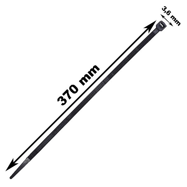 Abraçadeiras De Nylon Preto 3,6 x 370mm 100 Unidades Kaz Ref: KZ220PT