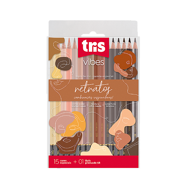 Lápis De Cor Tris Redondo Vibes Retratos 15 Cores E 1 Lápis Preto 6B Ref: 678580