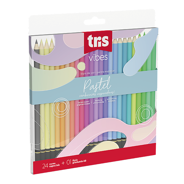 Lápis De Cor Tris Redondo Vibes Pastel 24 Cores E 1 Lápis Preto 6B Ref: 607719