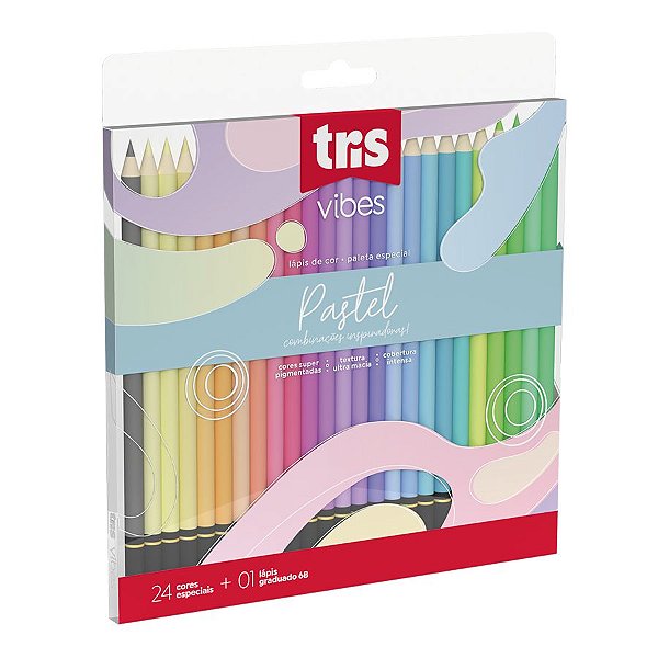 Lápis De Cor Tris Redondo Vibes Pastel 24 Cores E 1 Lápis Preto 6B Ref: 607719