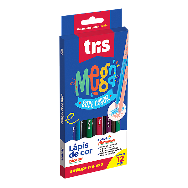 Lápis De Cor Tris Triangular Mega Soft Color 24 Cores (12 Lápis Ponta Dupla) Ref: 678528