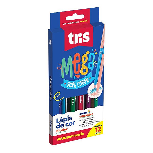 Lápis De Cor Tris Triangular Mega Soft Color 24 Cores (12 Lápis Ponta Dupla) Ref: 678528