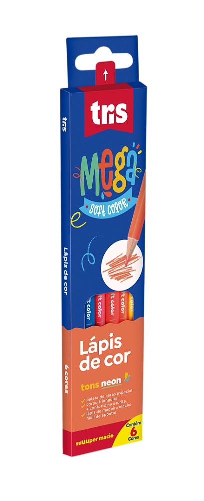Lápis De Cor Tris Triangular Mega Soft Color Neon 6 Cores Ref: 603483