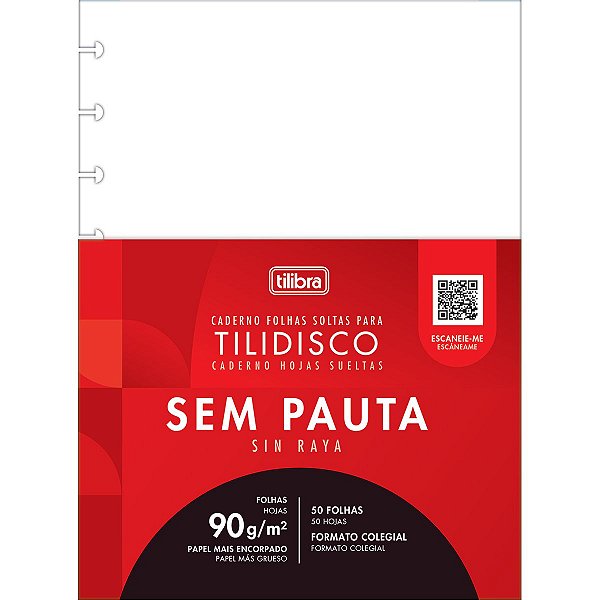 Refil Colegial Médio Tilidisco Branco Sem Pauta 50 Folhas 90g/m² Tilibra Ref: 341843