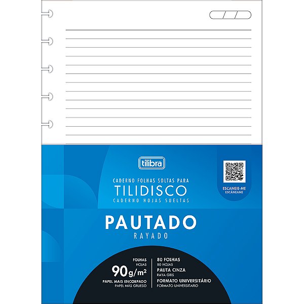 Refil Universitário Grande Tilidisco Branco Pautado 80 Folhas 90g/m² Tilibra Ref: 341771