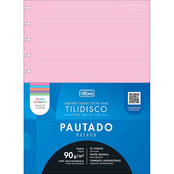 Refil Universitário Grande Tilidisco Colorido Pauta Branca 50 Folhas 90g/m² Tilibra Ref: 341801