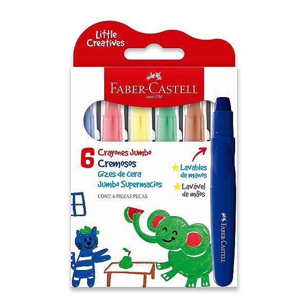 Giz De Cera Faber Castell Redondo Jumbo Little Creatives Retrátil 6 Cores Ref: 224006