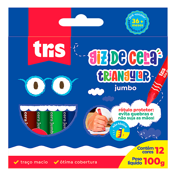 Giz De Cera Tris Triangular Mega Color Jumbo 12 Cores 100g Ref: 684338