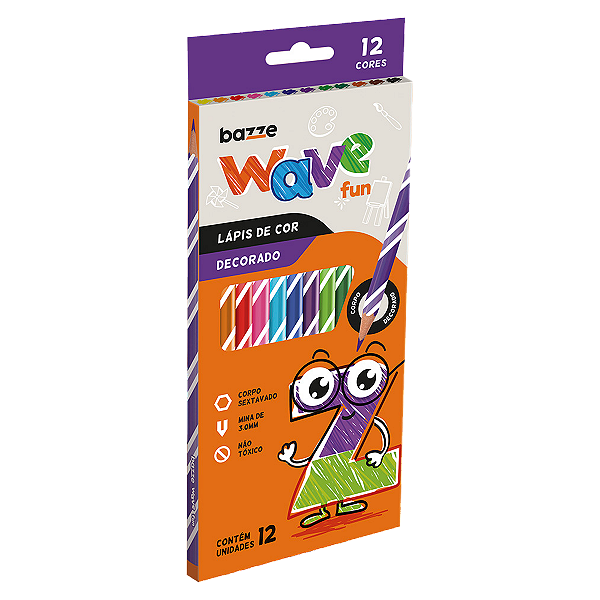 Lápis De Cor Bazze Wave Fun Sextavado Resina 12 Cores Ref: 901699