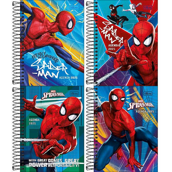 Agenda 2026 Homem Aranha Diária Espiral Capa Dura M4 (11,7 X 16,4cm) 176 Folhas Tilibra Ref: 347876