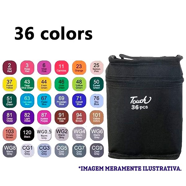 Caneta Marcador Permanente Duas Pontas Touch Kit 36 Cores