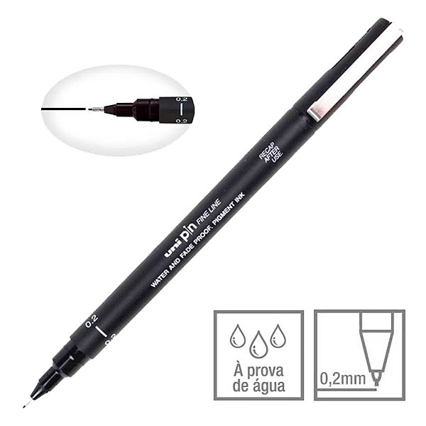 Caneta Nankin Preto 0.2 mm Uni Pin Fine Line Descartável Pin 02-200 Mitsubishi