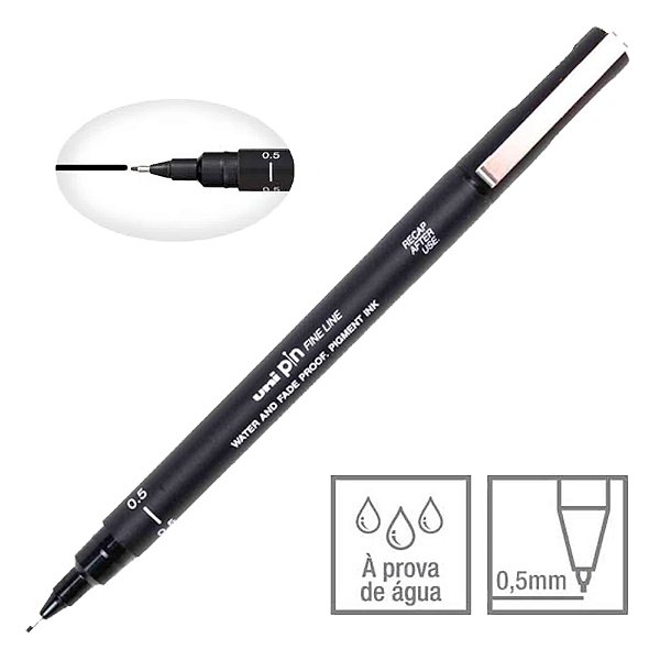 Caneta Nankin Preto 0.5 mm Uni Pin Fine Line Descartável Pin 05-200 Mitsubishi