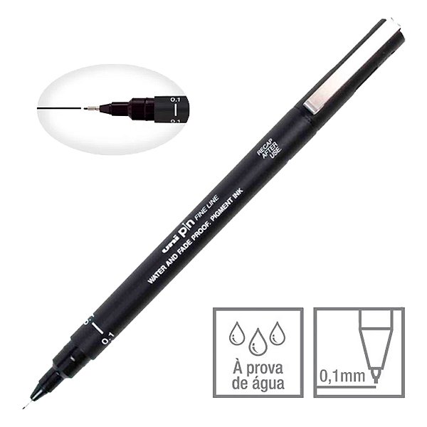 Caneta Nankin Preto 0.1 mm Uni Pin Fine Line Descartável Pin 01-200 Mitsubishi