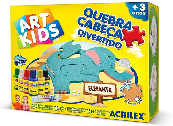 Quebra-Cabeça Divertido Elefante com Guache 4 peças de Madeira Art Kids Acrilex