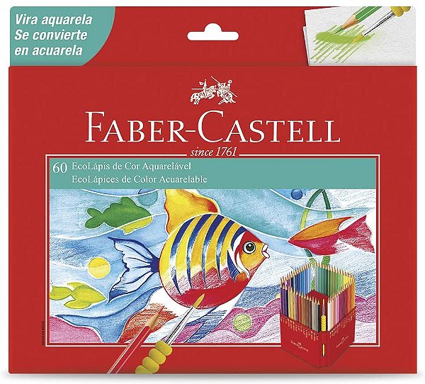 Lápis De Cor Aquarelável Faber Castell Sextavado 60 Cores Com Pincel Ref: 120260G