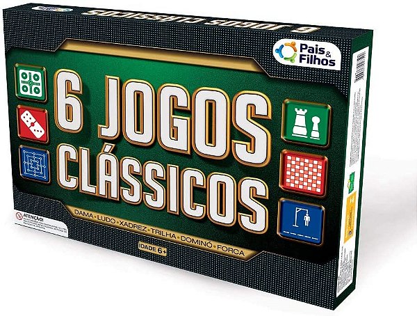 Jogo 6 Clássicos Dama Ludo Xadrez Trilha Dominó Forca Pais e Filhos Ref: 2759