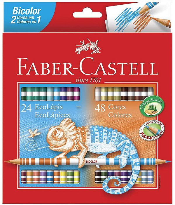 Lápis De Cor Faber Castell Redondo Bicolor 48 Cores (24 Lápis Ponta Dupla) Ref: 120624G
