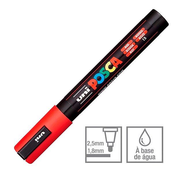 Caneta Marcador Posca 15 Vermelho PC-5M 1.8 - 2.5 mm Uni