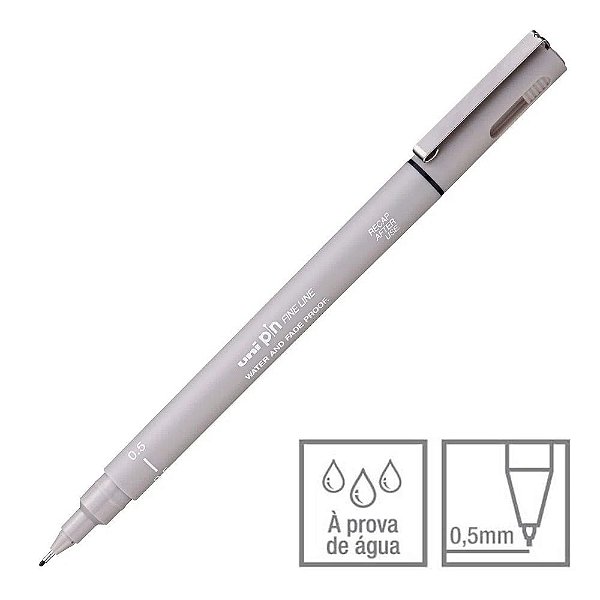 Caneta Nankin Cinza Claro 0.5 mm Uni Pin Fine Line Descartável Pin 05-200 Mitsubishi