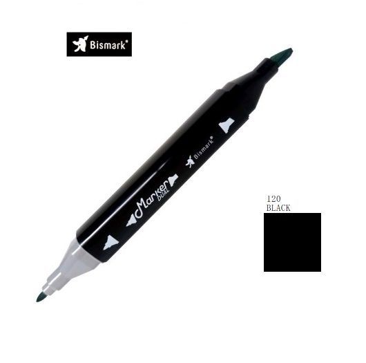 Caneta Marcador Permanente Duas Pontas 120 Preto Black Bismark