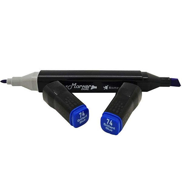 Caneta Marcador Permanente Duas Pontas 074 Brilhant Blue Bismark
