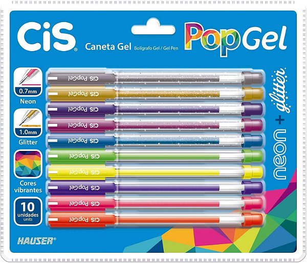 Caneta Pop Gel Neon 0.7 + Glitter 1.0 com 10 unidades Cis