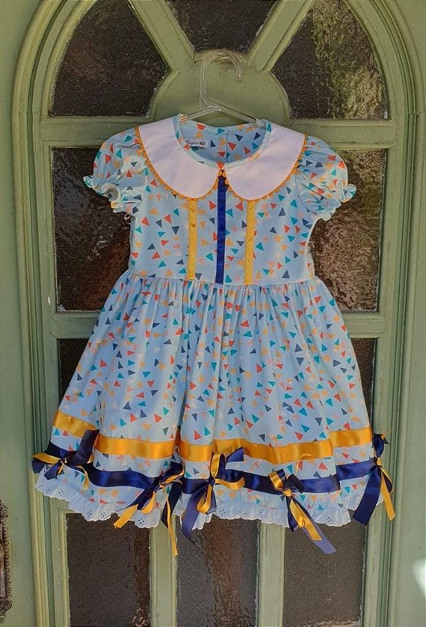 Vestido vesta junina bandeirinhas azul