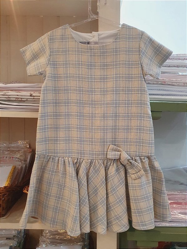 Vestido corpo baixo xadrez azul e bege