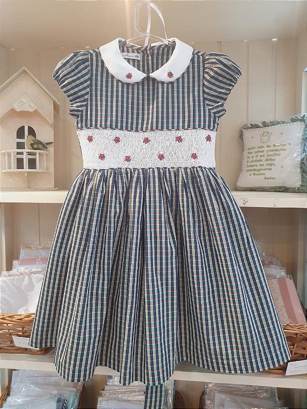 Vestido casinha de abelha xadrez verde